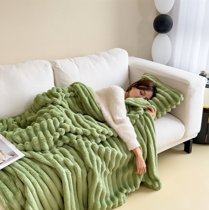 Double-sided bubble velvet fur blanket thick warm cover throw | ideal for all seasons