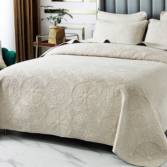 Double-sided embroidered synthetic fabric bedding set – includes 1 bed sheet & 2 pillowcases – available in multiple sizes – ideal for three-piece bedding sets