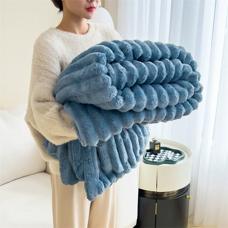 Double-sided bubble velvet fur blanket thick warm cover throw | ideal for all seasons