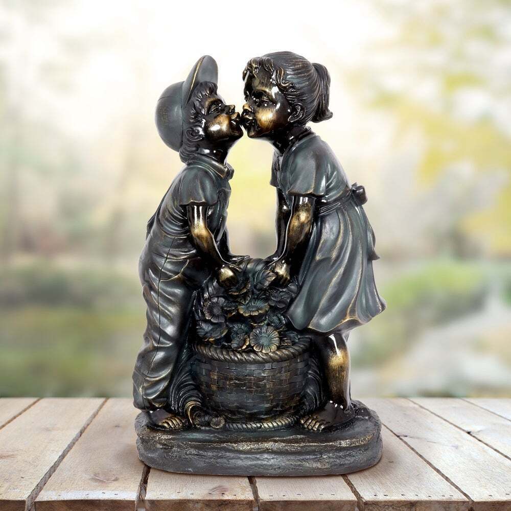 Resin boy &amp; girl garden statue – decorative outdoor ornament, american style, durable resin craft, ideal for garden décor