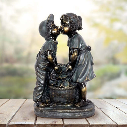 Resin boy &amp; girl garden statue – decorative outdoor ornament, american style, durable resin craft, ideal for garden décor