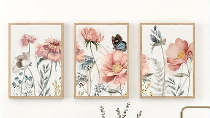 Three-piece floral inkjet canvas print frameless set