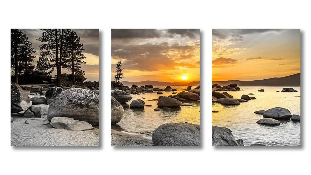 Three-piece floral inkjet canvas print frameless set