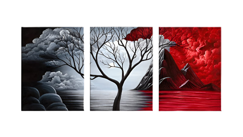 Three-piece floral inkjet canvas print frameless set